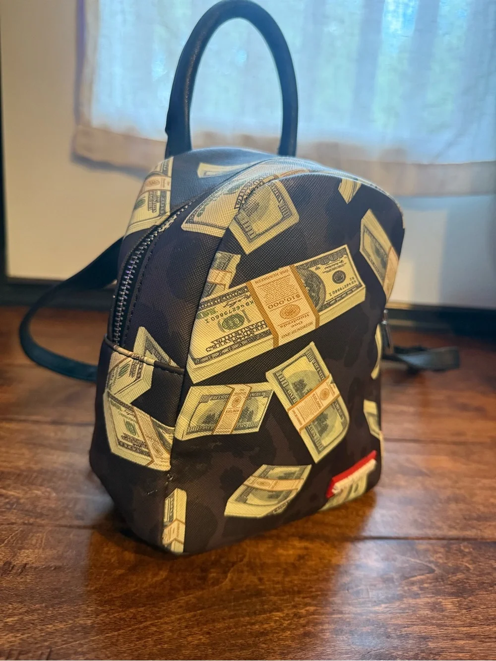 Sprayground Black & Green Money Print Mini Backpack